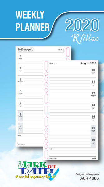R'fillae A5/A6/A7 Weekly Planner Diary Refill