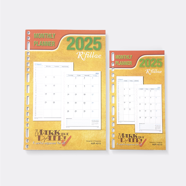 R'fillae 4015 A5/A6 Monthly Diary Planner Refill (Year 2025)