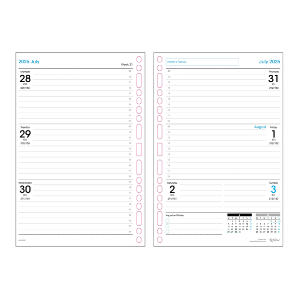 R'fillae 4087 A5/A6 Weekly Planner Diary Refill (2025)