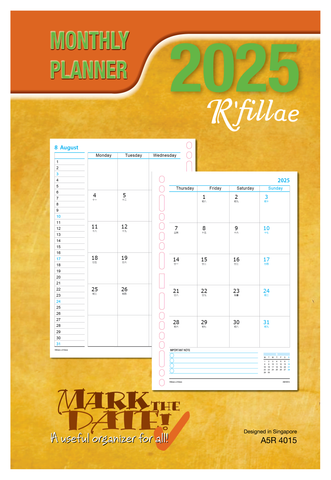 R'fillae 4015 A5/A6 Monthly Diary Planner Refill (Year 2025)