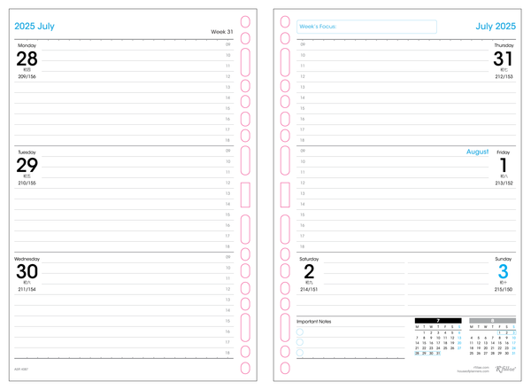 R'fillae A5/A6 Wire-O Binder 1 Week on 2 Pages Planner Diary (2025)