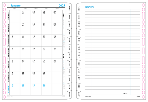 R'fillae A5/A6 Wire-O Binder 1 Day per Page Planner Diary (2025)