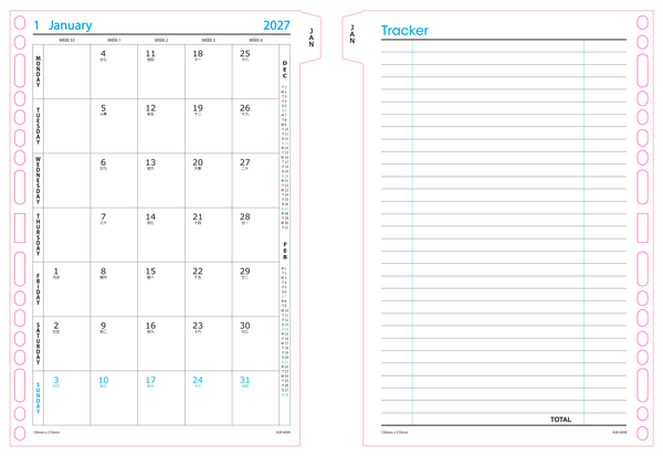 R'fillae A5/A6 Wire-O Binder 1 Week per Page Planner Diary (2027)