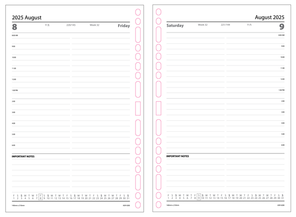 R'fillae A5/A6 Wire-O Binder 1 Day per Page Planner Diary (2025)