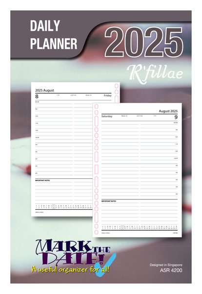 R'fillae 4200 A5/A6 Daily Planner Refill (One Day per Page) (2025)