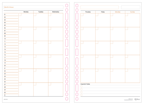 R'fillae A5 Undated Monthly Planner Diary Refill