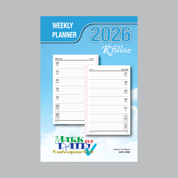R'fillae 4086 A5/A6/A7 Weekly Planner Diary Refill (2026)