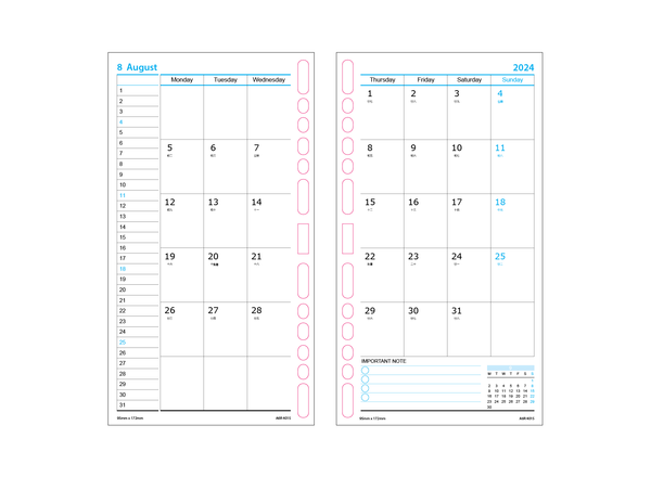 R'fillae 4015 A5/A6 Monthly Diary Planner Refill (Year 2024)