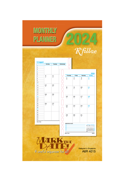R'fillae 4015 A5/A6 Monthly Diary Planner Refill (Year 2024)