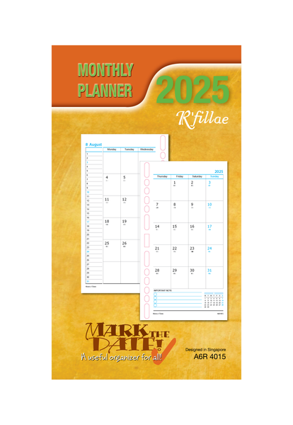 R'fillae 4015 A5/A6 Monthly Diary Planner Refill (Year 2025)