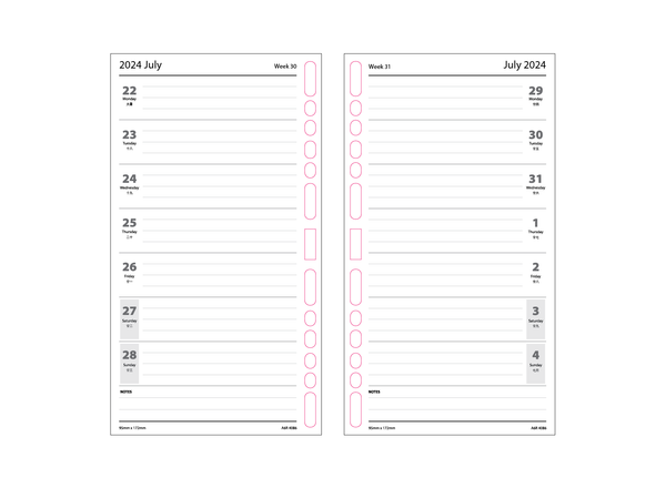 R'fillae A5/A6 Wire-O Binder 1 Week per Page Planner Diary (2024)