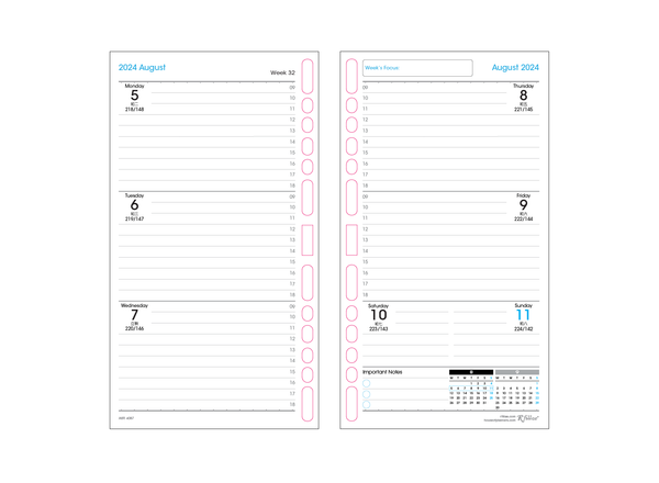 R'fillae 4087 A5/A6 Weekly Planner Diary Refill (2024)