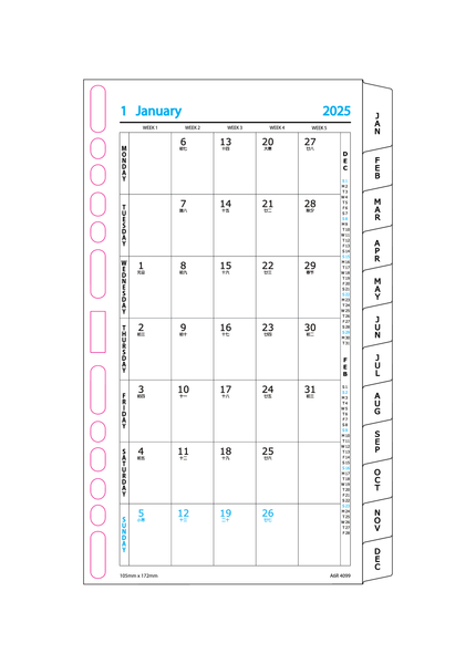 R'fillae 4099 A5/A6 Monthly Planner Dividers Diary Refill (2025)