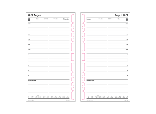 R'fillae A5/A6 Wire-O Binder 1 Day per Page Planner Diary (2024)