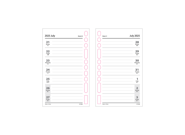 R'fillae A7 Wire-O Binder 1 Week per Page Planner Diary (2025)