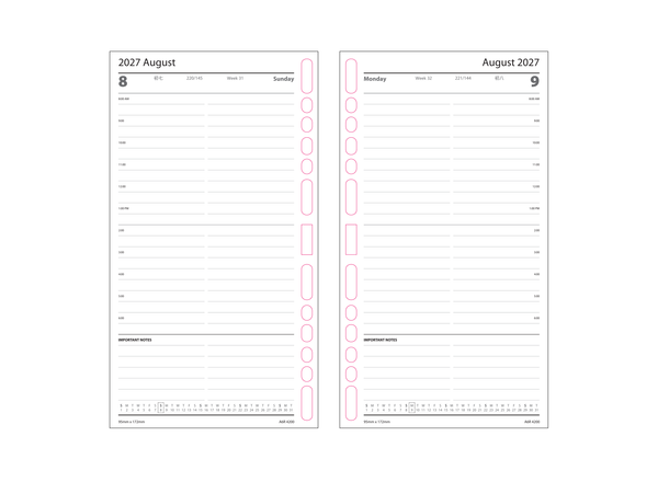 R'fillae A5/A6 Wire-O Binder 1 Day per Page Planner Diary (2027) Collated