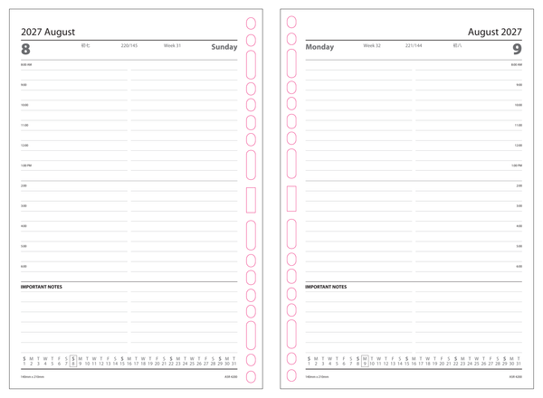 R'fillae A5/A6 Wire-O Binder 1 Day per Page Planner Diary (2027) Collated