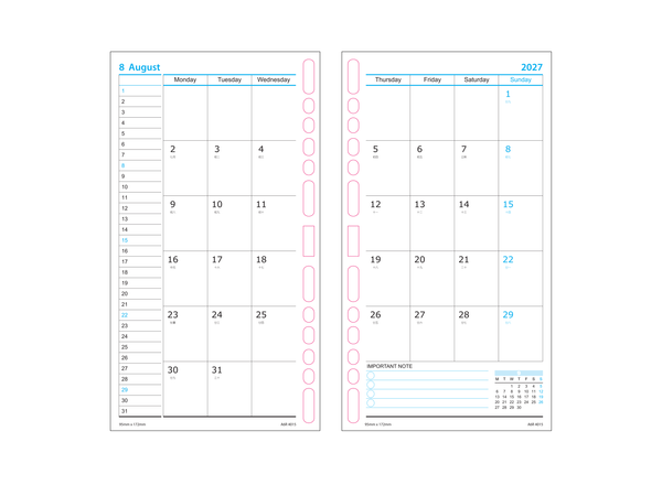 R'fillae A5/A6 Wire-O Binder 1 Month on 2 Pages Planner Diary (2027)
