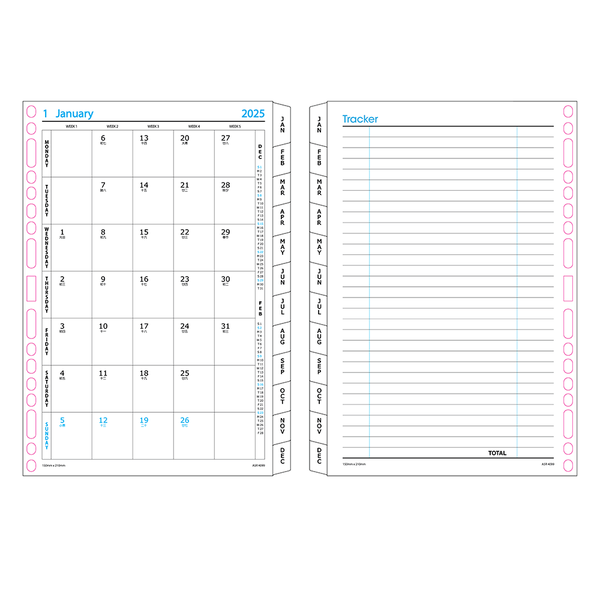 R'fillae A5/A6 Wire-O Binder 1 Week per Page Planner Diary (2025)