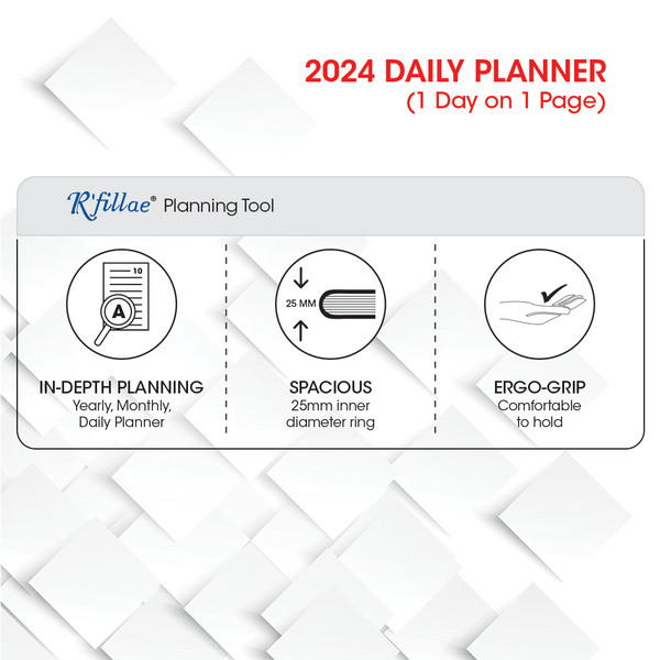 R'fillae A5/A6 PU Refillable Daily Diary (One day per page) (2024)