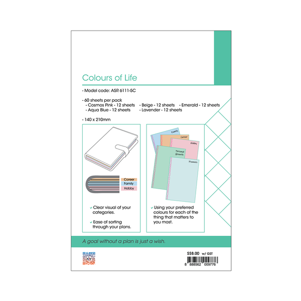 R'fillae A5/A6 Organiser Planner Refill Colours of Life (5 colours)