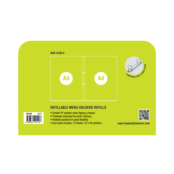 R'fillae A4 PVC Pocket Refill for Menu Folder