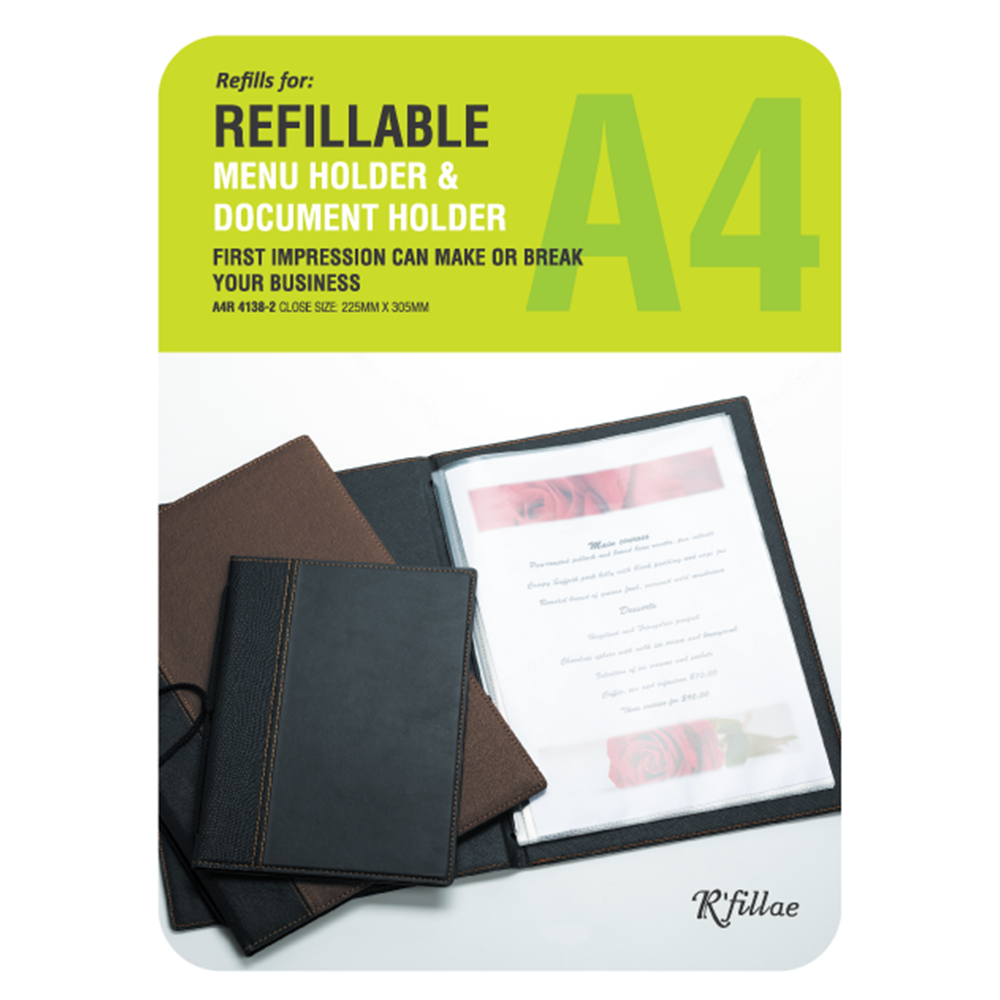 R'fillae A4 PVC Pocket Refill for Menu Folder