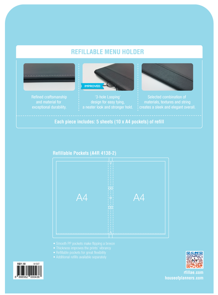 [Bulk Order] R'fillae A4/A5 PU Leather Refillable Menu Folder