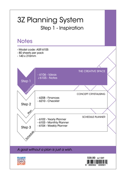 R'fillae A5/A6 Notes (FSC Certified) Planner Refill 80 sheets