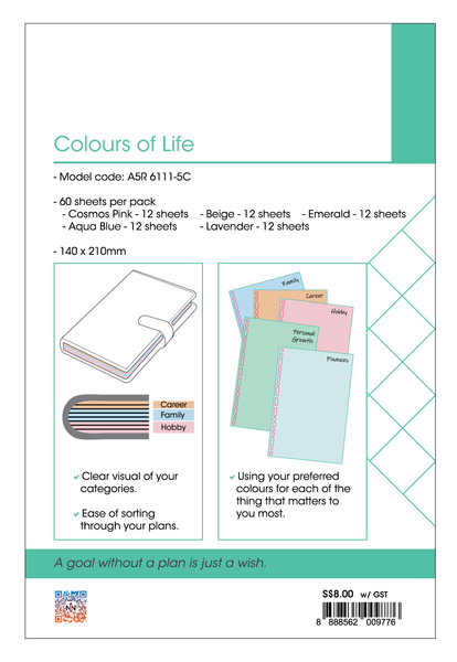 R'fillae A5/A6 Organiser Planner Refill Colours of Life (5 colours)