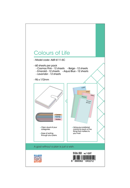 R'fillae A5/A6 Organiser Planner Refill Colours of Life (5 colours)