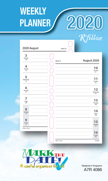 R'fillae A5/A6/A7 Weekly Planner Diary Refill